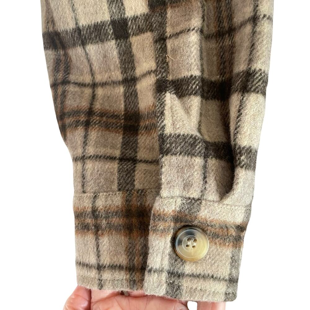 First Love Wool Blend Brown Plaid Shacket LARGE Thick Country Chores Gorpcore - Picture 5 of 9